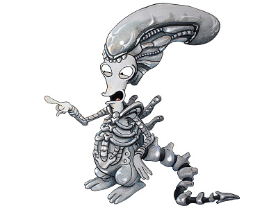Roger as a Xenomorph alien aliens american dad cartoon color pencil cosplay fan art illustration ink pen inktober inktober 2017 inktober 2018 parody prisma roger the simpsons xenomorph