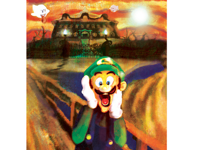 Scream Luigi boo digital art digital paint edvard munch gamecube halloween haunted house illustration luigi luigis mansion nintendo super mario super mario bros the scream video games