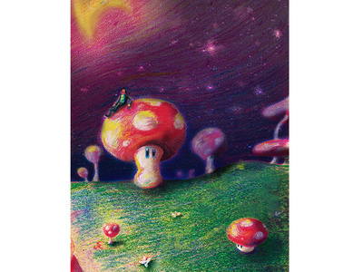 Mushroom Kingdom color pencil design dreaming illustration markers moon mushroom night sky nintendo painting retro super mario super mario bros super mario world video games
