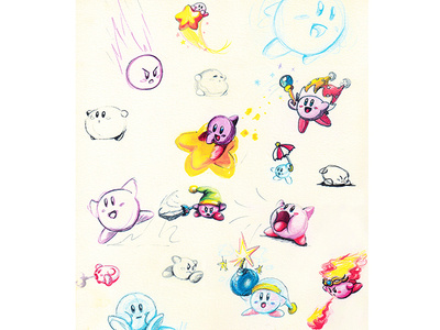 Kirby color pencil design dream land gameboy halloween illustration ink pen kirby markers nintendo painting pink retro smash bros super mario super mario bros the legend of zelda video games