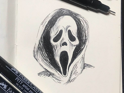 Scream cosplay illustration ink drawing ink pen inktober inktober 2018 killer markers mask scream sketch sketchbooks