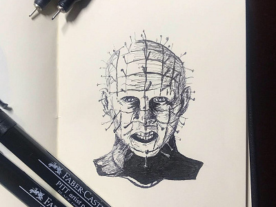 Pinhead (Hellraiser) halloween hellraiser horror movie illustration ink pen inktober inktober 2018 markers noir pinhead prismacolor