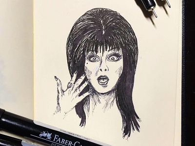 Elvira Mistress of Darkness darkness dracula elvira halloween horror movie illustration ink pen inktober inktober 2018 markers mistress witch