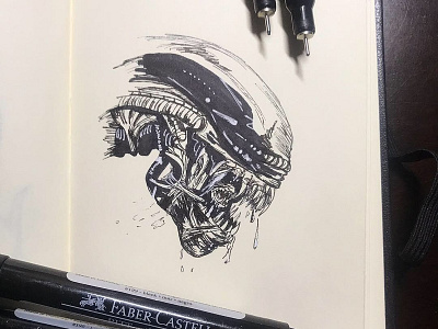 Xenomorph (Alien) alien aliens face hugger halloween horror movie illustration ink pen inktober inktober 2018 markers monster xenomorph