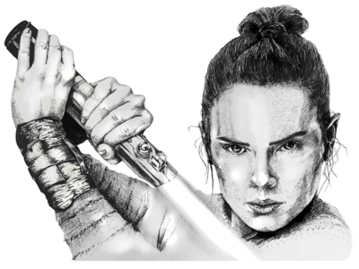 Rey (Daisy Ridley) Star Wars daisy ridley darth vader force awakens illustration ink pen jedi light saber princess leia sci fi skywalker star wars