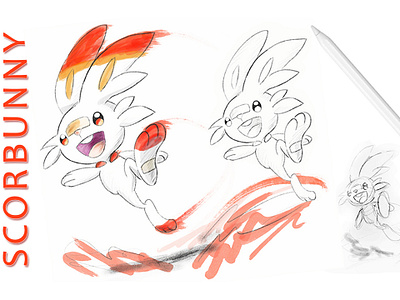 Scorbunny (Pokemon Sword & Shield) anime design digital art digital illustration digital painting gen 8 starters illustration nintendo pencil drawing pencil sketch pokemon pokemon sword scorbunny vector