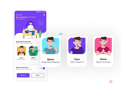 Covid-19 Awareness Concept Application awareness concept covid19 delhi illustration india lifestyle lockdown minimalism mobile app mobile app design mobile ui safety trending ui userexperience userinterface ux vector workfromhome