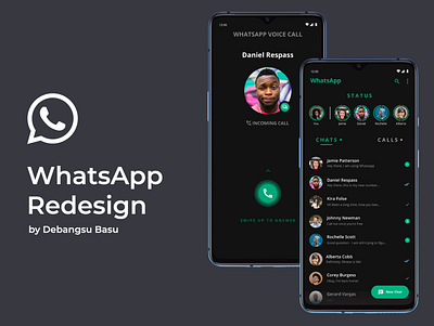 WhatsApp Redesign - Dark Mode flat minimal redesign redesign concept refresh ui ui design uiux ux uxui