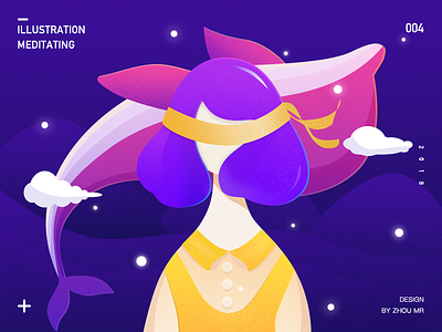 meditation-004 card planning color dolphin fantasy girl meditation ocean vector art 插图