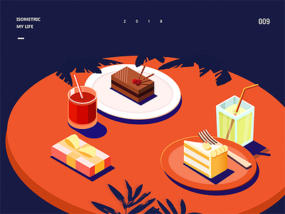 My life-Afternoon tea 2.5d botany cakes color dinner party drink gift illustration isometric sunshine table