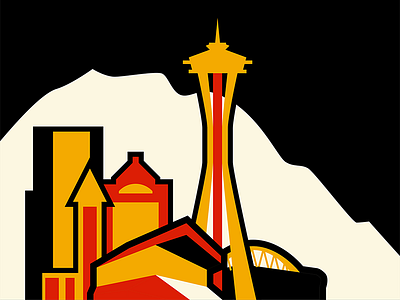 Seattle Skyline black red yellow illustration mt rainier rainier seattle skyline space needle vector