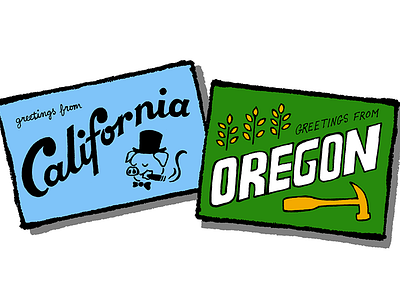California v. Oregon california grain greetings from hammer hand lettering illustration lettering oregon pig postcard
