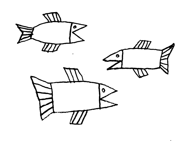 Three Fish animation black and white fish illustration wip