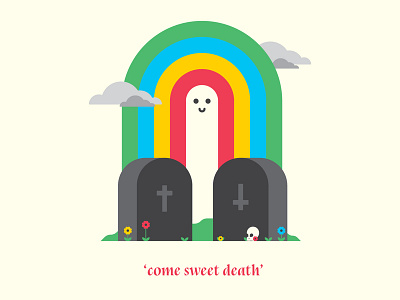 Come Sweet Death 2d badge cute death design editorial face flat design flower graphic design icons illustration illustrator life nature poster rainbow skull typography vector