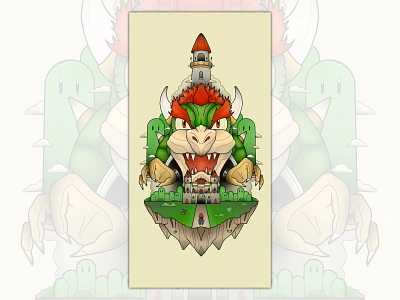 Bowser's Castle branding classic design flat design graphic design illustration nintendo poster print supermario vector