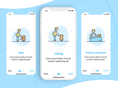 Wagging tail application design application ui application ux ui illustrations onboarding screens onboarding ui online consultation pet app pet care pet grooming pet training pet walk