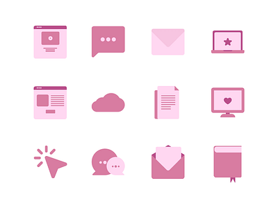 Fun On The Internet Icons book cloud docs flat design icons internet laptop mail pc website wireframe
