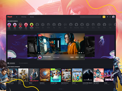 Rayel - Streaming Platform clean clean ui dark design facebook gaming gaming minimal stream twitch ui user experience user interface ux youtube gaming