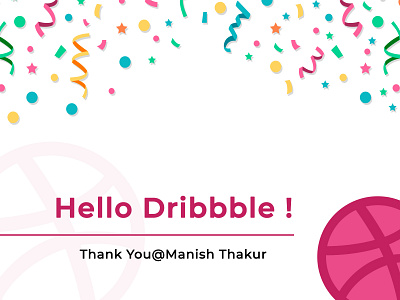 Hello Dribbble banner card design dribbble first shot flat hello icon illustration invitaion logo poster thank you typography ui ux vector