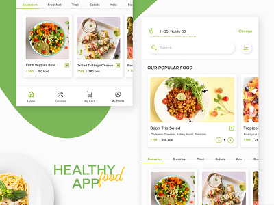 Healthy Food Ordering App card cards ui dribbble flat flatdesign graphicdesign green ui greenui health care healthy food healthyfood app homepagedesign mobile app design mobile mockup mobile ui tab bar ui ui ux uiuxdesign website design