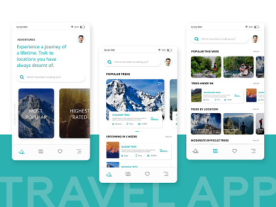 Trek App book travel cards ui detail page homepage mobile app ui offers ui travel travelling app trekking trekking app trekking ui ui ui ux design uxdesign