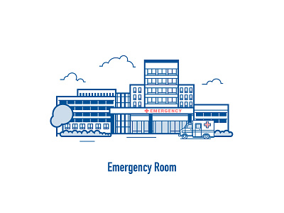Emergency Room ambulance emergency hospital illustration line art skyline