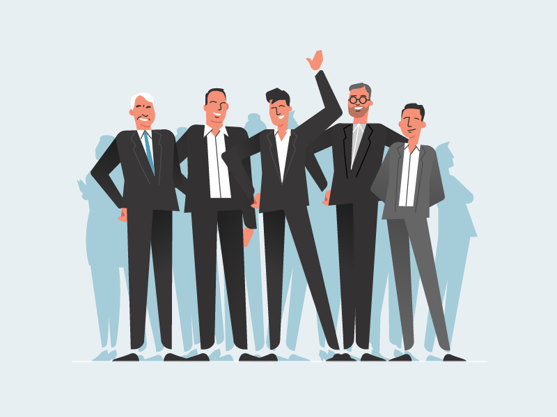 Business Guys characters smart suits formal business illustration vector 2d