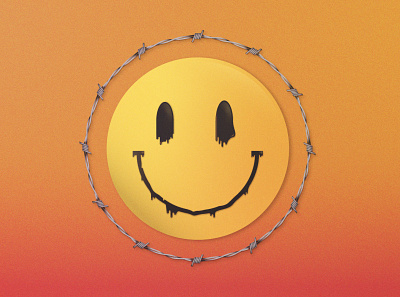 Smiley acid house barbed wire design digital face flat geometric graphic design illustration isometric logo noise retrosupplyco smiley texture vector