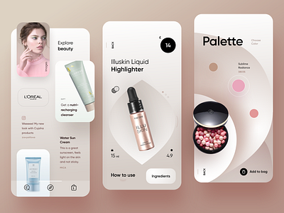 Beauty Store app beauty cards ecommerce fashion feminine light makeup mobile skincare soft store ui uiux