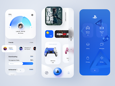 PS App app blue cards figma light mobile playstation ps sony ui