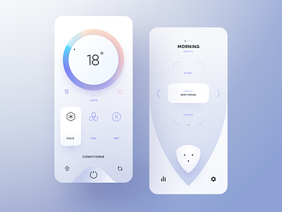 Smart Home Center app button conditioner design home light menu minimalistic playlist presets smart switcher ui uix wheel