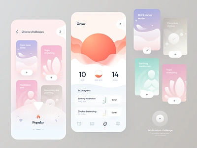 Habit tracker app challange design habits light meditation mobile shapes smooth soul sun tracker ui yoga