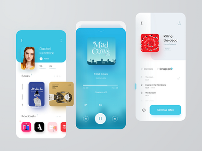 Books & Podcasts android app audio book books colors cover design ios light listening mobile player podcast profile ui ux