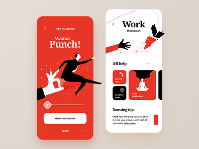 Motivational App 😁 app design fun illustration light mobile red ui