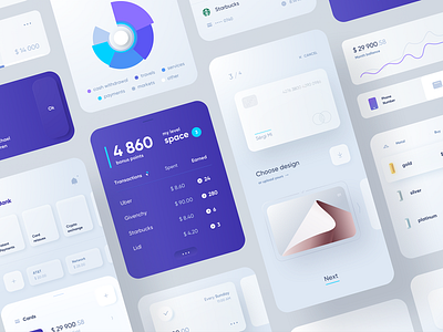 Banking ⑆ Components bank banking cards design light minimalistic mobile ui