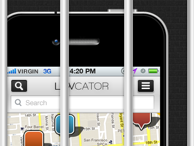 Lawcator - Android version (wip) android app application bar brickwall button iphone lawcator map pin search