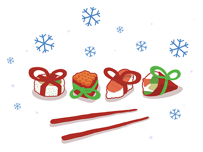 Sushi wraps christmas illustration print snowflakes sushi t shirt wrapped