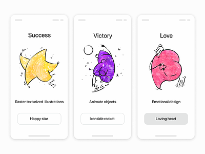 Illustrations for emotional design design emotions graphic design heart icons8 illustration interface illustrations launch love raster rocket star success sweet texture victory