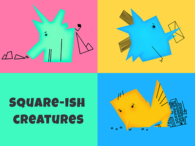 Square-ish creatures adobe fresco animals bird character character design cheerful chicken communication construction creature drawing elephant gradient illustration messege sketches square wild