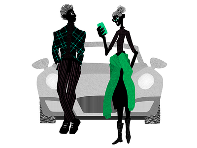 Business couple adobe fresco business character character design couple design graphic design illustration interface illustration people sport car taxi texture waiting web illustration