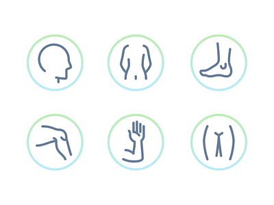 Body parts icons back body bosy parts care design fitness foot graphic design hand head icon illustrator knee leg outlined self-care thigh ui design vector wellness
