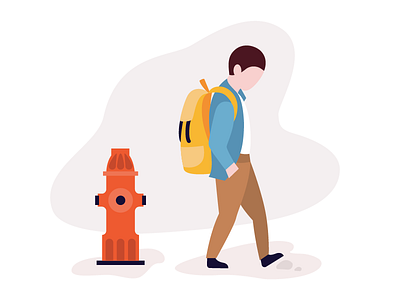 School Boy Going Home backpack fire hydrant illustration school ui design