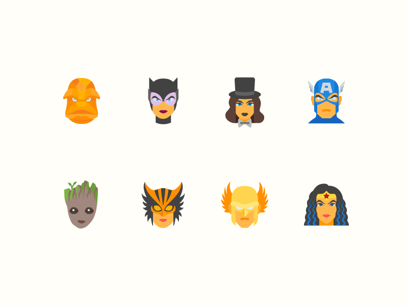 Flat Color Icons: Superheroes by Anna Golde for Icons8 on Dribbble