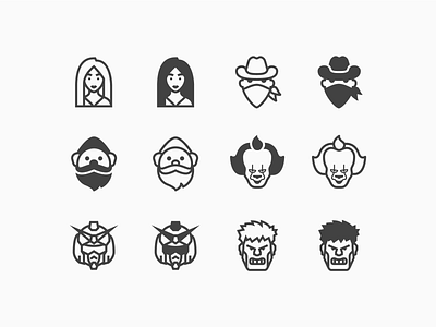 iOS Icons: Faces bandit clown faces ghome graphic design hulk icon icon design icons8 illustrator kardashian outlined stroke ui design vector