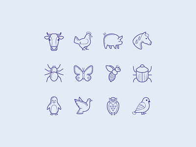 Hand Drawn Icons: Animals, Insects, Birds animal bird carbon copy design graphic design icon icon design icons icons8 illustrator insect outlined plasticine stroke ui design vector zoo