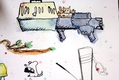 Weapons 1 catgun grafighters ink water colors weapons