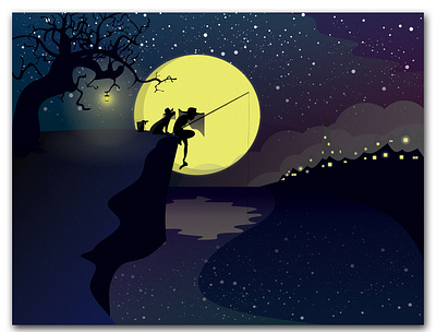 Night Fishing design flat illustration minimal vector