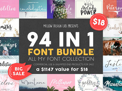 94 IN 1 Font Bundle SALE brush fonts font bundle font collection fonts fonts collection hand lettered fonts script font signature fonts typography website fonts wedding fonts