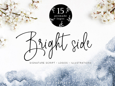 Bright Side script font & logos branding calligraphy feminine font illustrations logos modern monoline script signature signature script template