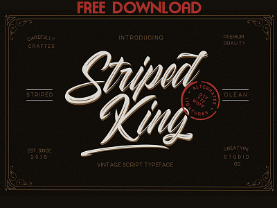 FREE DOWNLOAD - Striped King Vintage Script branding brush brush font calligraphy elegant font fonts collection handwriting handwritten lettering logo modern modern calligraphy retro script script font stylish typeface typography vintage